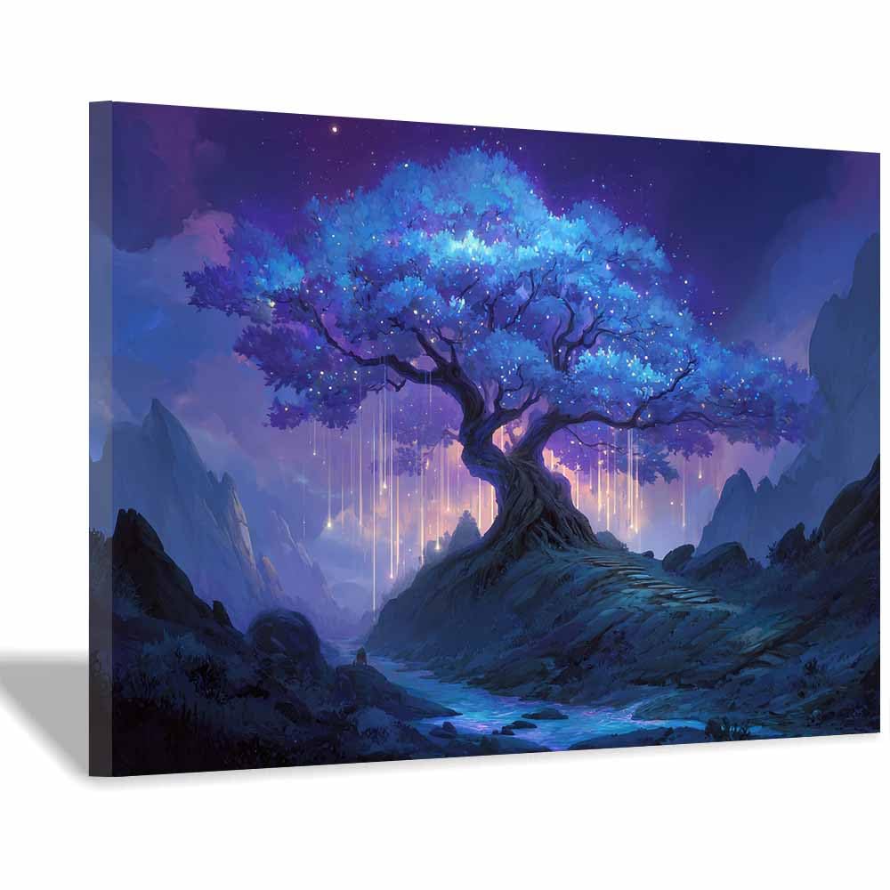 HOQIU Tree Of Life Wall Art Glowing star tree canvas prints, nature wall art, for Bathroom Home Office Decor(Multicolor)-60x80cm Framed
