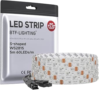 BTF-LIGHTING WS2815 Individually Addressable RGB LED Strip,S-Flex Design,16.4ft,300 LEDs Total,7mm Width,SMD 3535,Dual-Signal Backup,12VDC,3M Adhesive,IP30,DIY ProjectNo Adapter or Controller