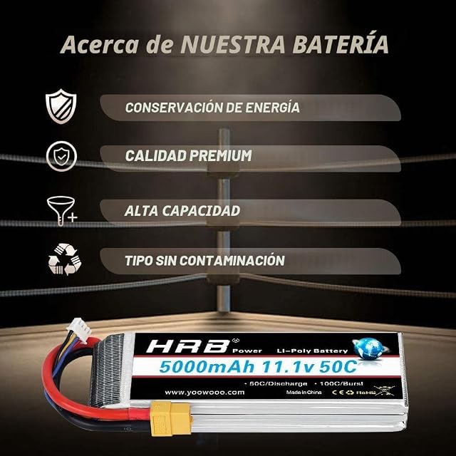 Foto 5 de 6 de HRB Batería RC LiPo 5000mAh 11.1V 3S 50C XT60 Conector para RC Hobby RC Coche helicóptero avión (Conector…