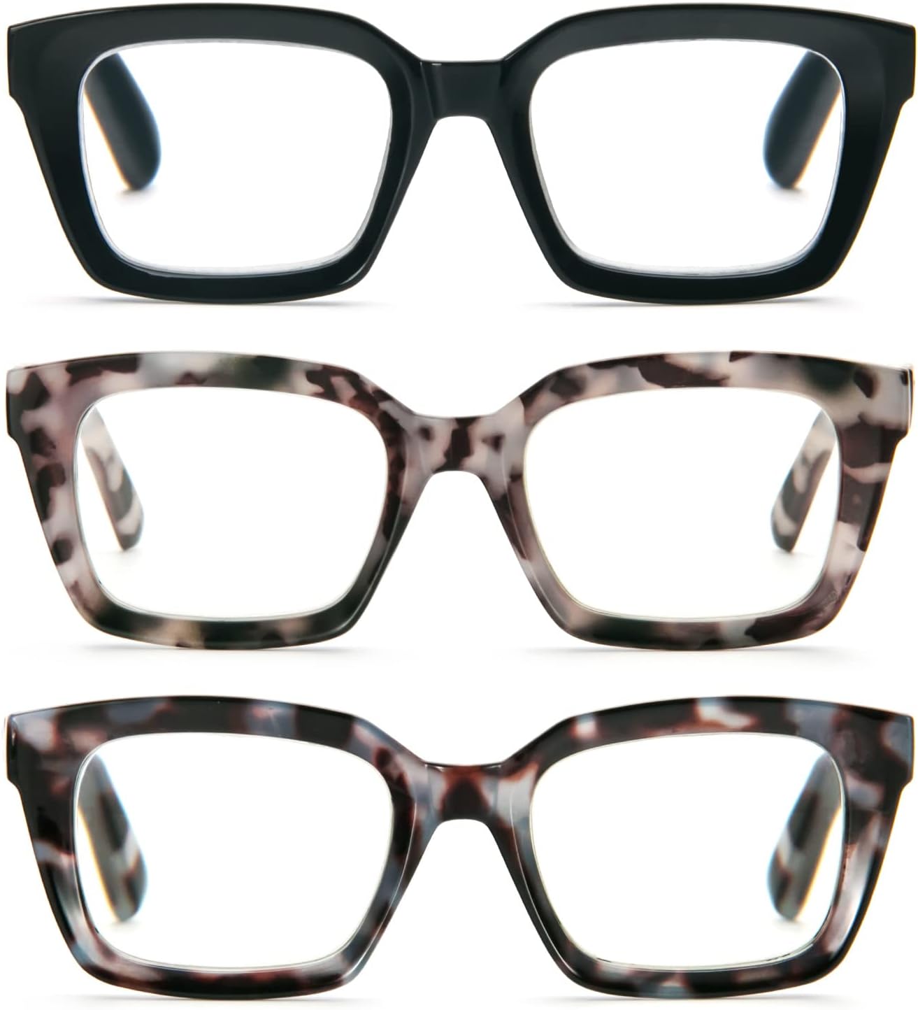 MMOWW 3Pack Oversized Reading Glasses for Women Anti Blue Light