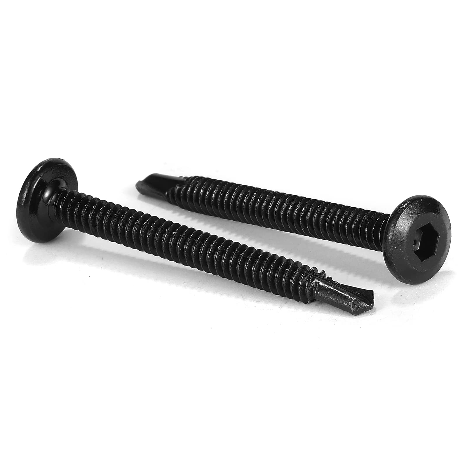 #12 x 1-1/2" Sheet Metal Screws 100Pcs 410 Stainless Steel Flat Head Socket Cap, Tek Allen Socket Drive Fast Self Tapping Black Oxide by SG TZH