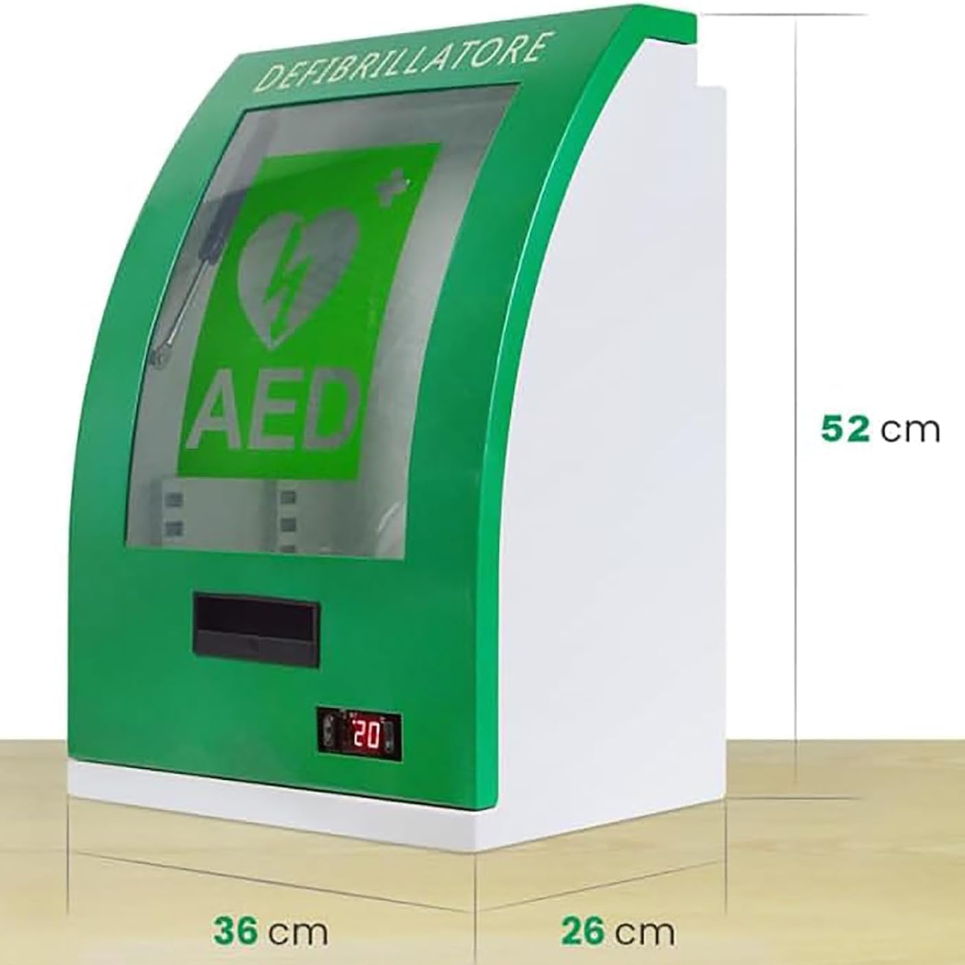 AED-Defibrillator-Aufbewahrungsschrank, Stahl-Aufbewahrungsschrank mit transparentem Fenster und Alarm, Trennwandposition einstellbar, für Pflegeheime, Schulen, Vereine