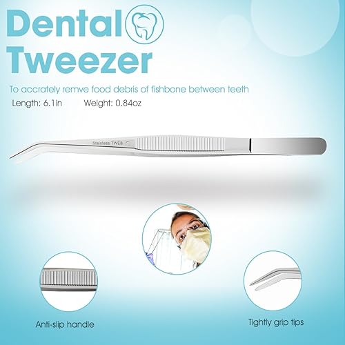 Miniatura 6 de Juego de 6 herramientas dentales, juego de herramientas de higiene dental, raspador de dientes, removedor de placa, sarro, pinzas dentales, hilo