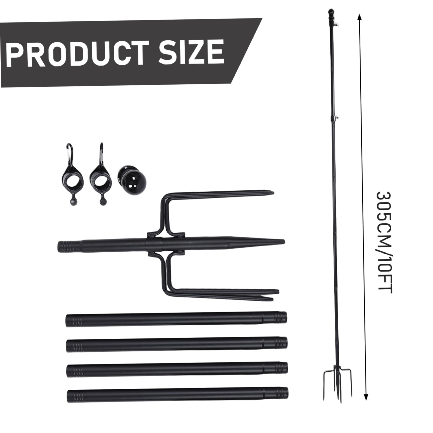 Asta de Bandera telescópica de 10 pies Resistente, Kit de asta de Bandera de jardín con Base de 5 Garras con 6 Secciones de extensión y 3 Accesorios, de de jardín