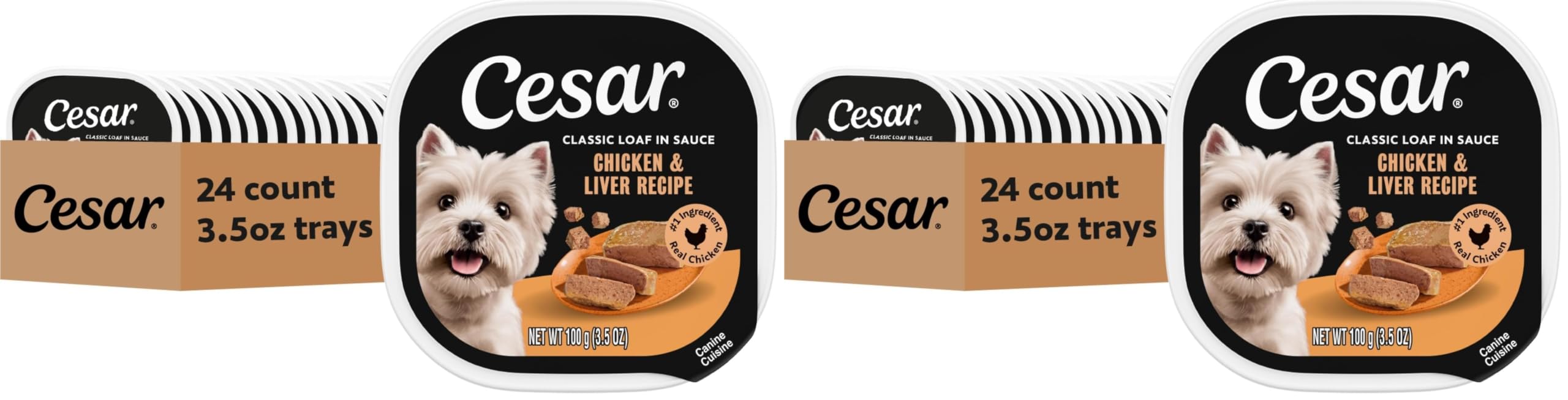 Cesar Classic Loaf in Sauce Adult Wet Dog Food Chicken and Liver Recipe, Wet Food for Dogs, 3.5 oz Easy Peel Trays, 24 Count (Pack of 2)