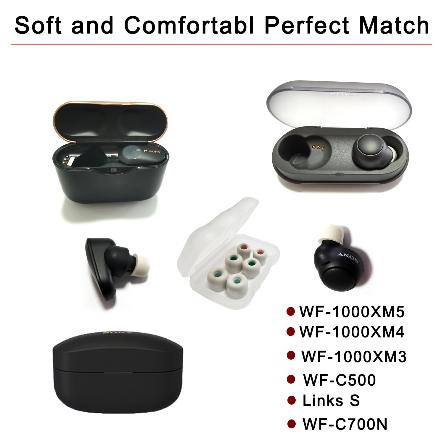 Mijusun Ear Tips for Sony WF-1000XM4, WF-C500, LinkBuds S, WF 