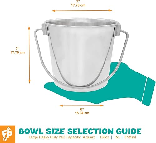 Miniatura 2 de Fuzzy Puppy Pet Products Cubo de acero inoxidable resistente para jaulas y jaulas de perros, gatos y criaturas  4 cuartos (PN Flat Pail-4)