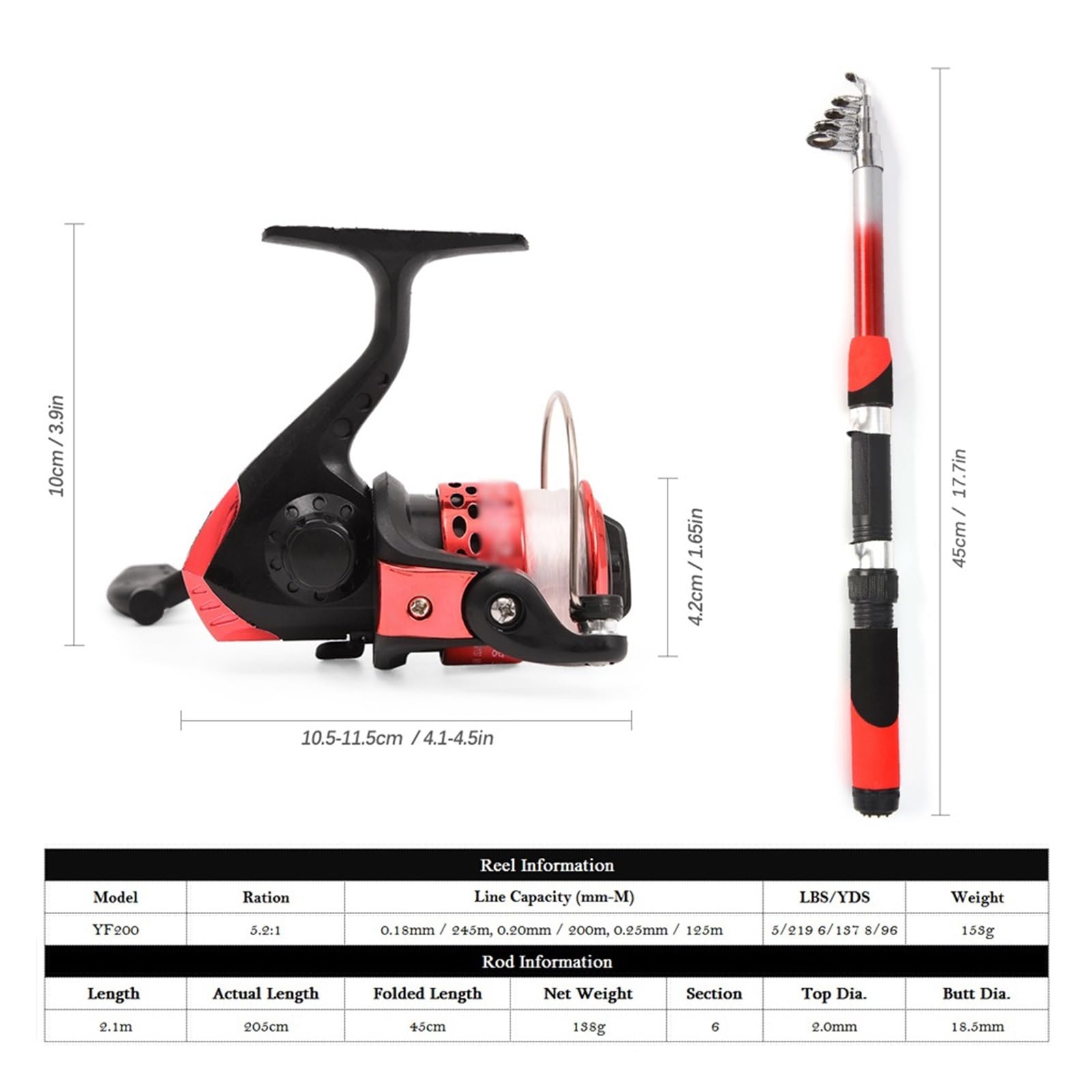 Caña de pescar Kit completo de caña de pescar Combo carrete con 2 uds. Cañas de pescar telescópicas de 2,1 m 2 uds. Carretes giratorios Señuelos de pesca accesorios de anzuelo para la pesca en el mar,