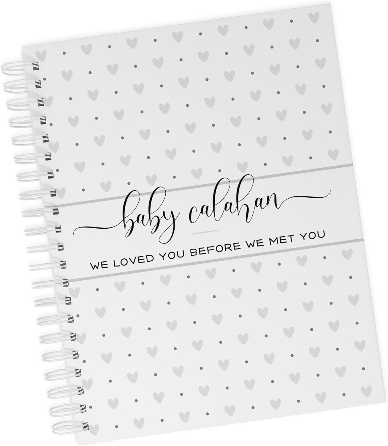 Personalized Pregnancy Journal - Hardcover Pregnancy Memory Book Customized with Baby’s Name, Nickname or Phrase - Prompted Journal for New Moms (Gray Hearts)