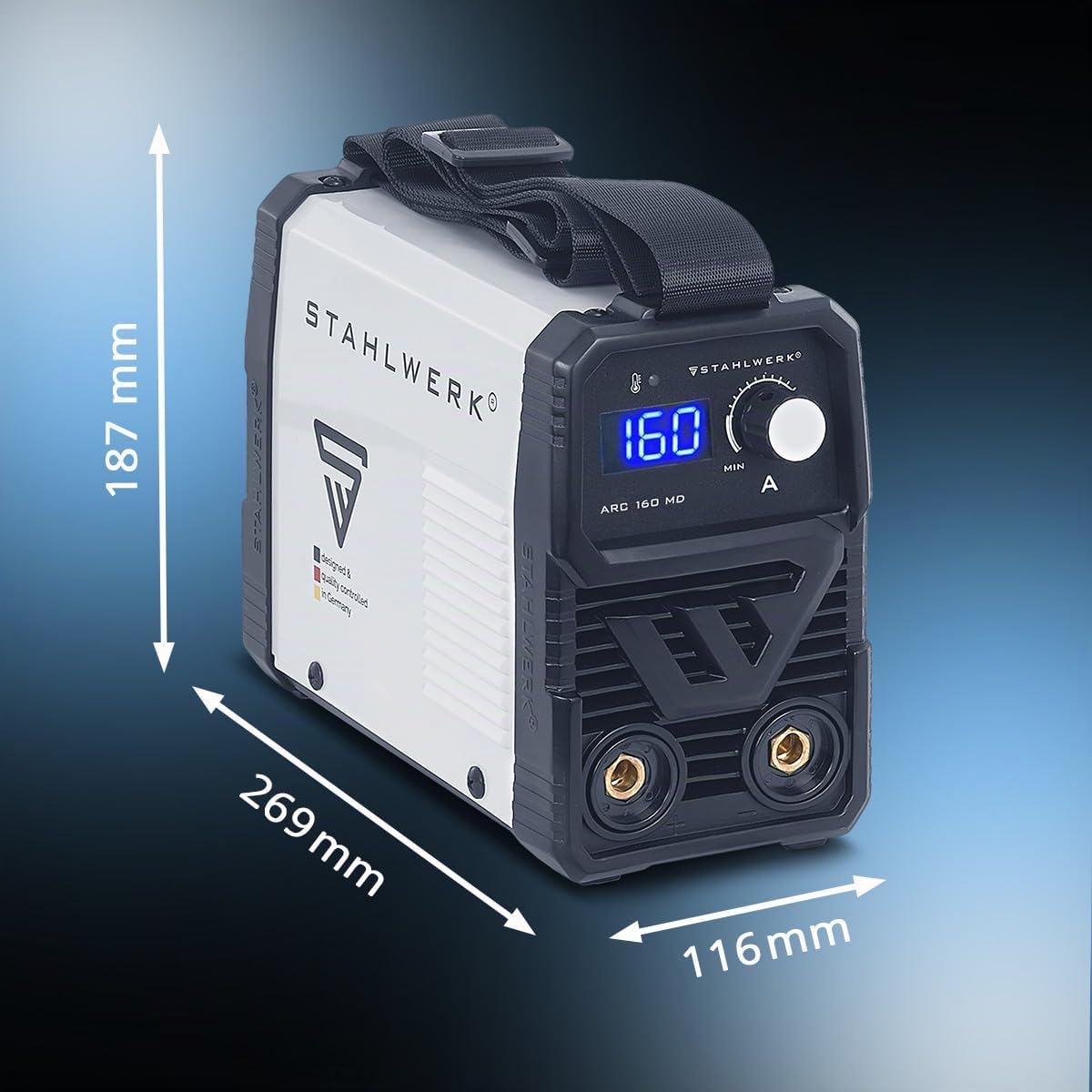STAHLWERK Soldadora FLUX 160 ST Digital – Equipo completo – Máquina de soldar combinada 3 en 1 con 160 A, soldadura con hilo hueco sin gas protector, MMA/Electrodo, Lift-TIG (DC), sinérgico