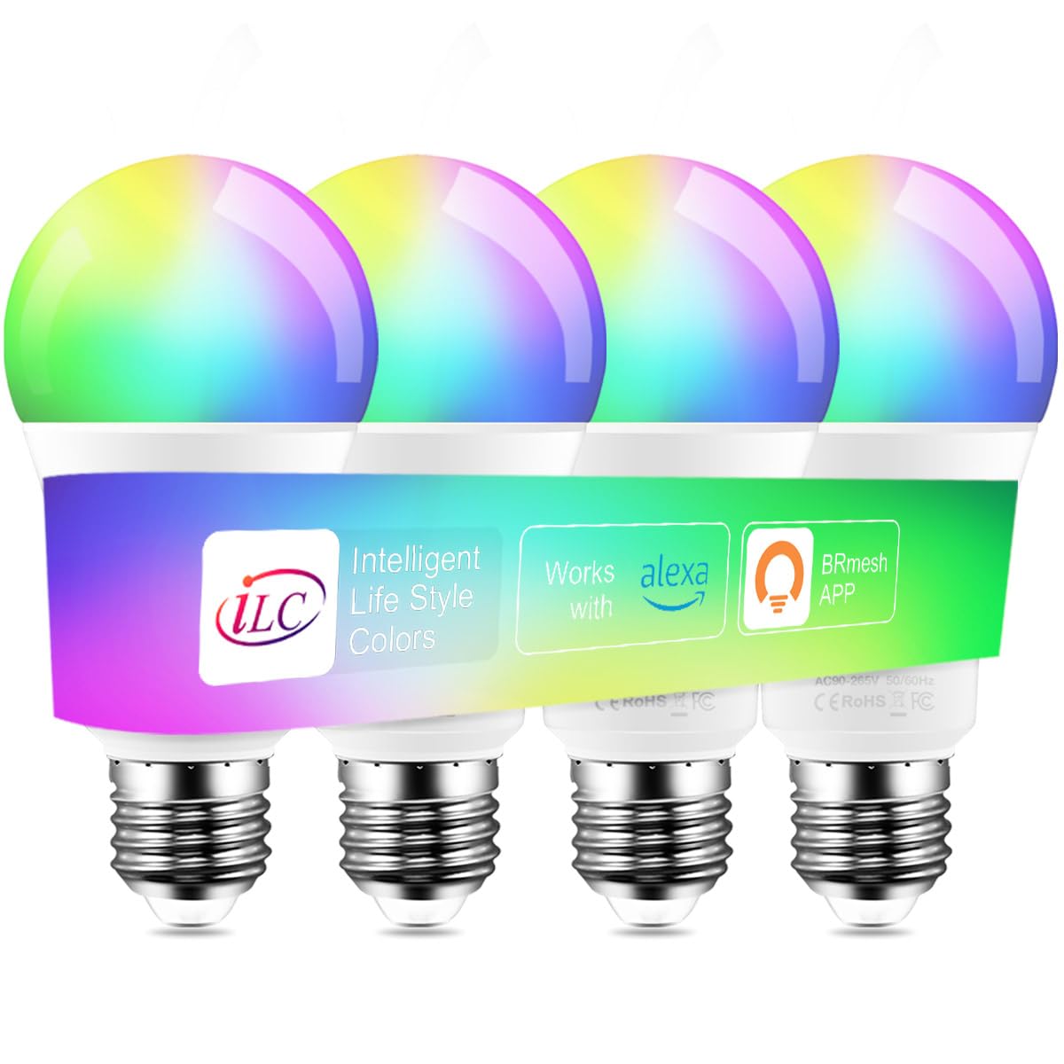 iLC LED Colour Changing Light Bulb That Work with Alexa(Echo Devices Required) E27 2700K-6000K 10W RGBW, Sync to Music, Alexa Light Bulbs Multi-Color 60 Watt Equivalent (4 Pack)