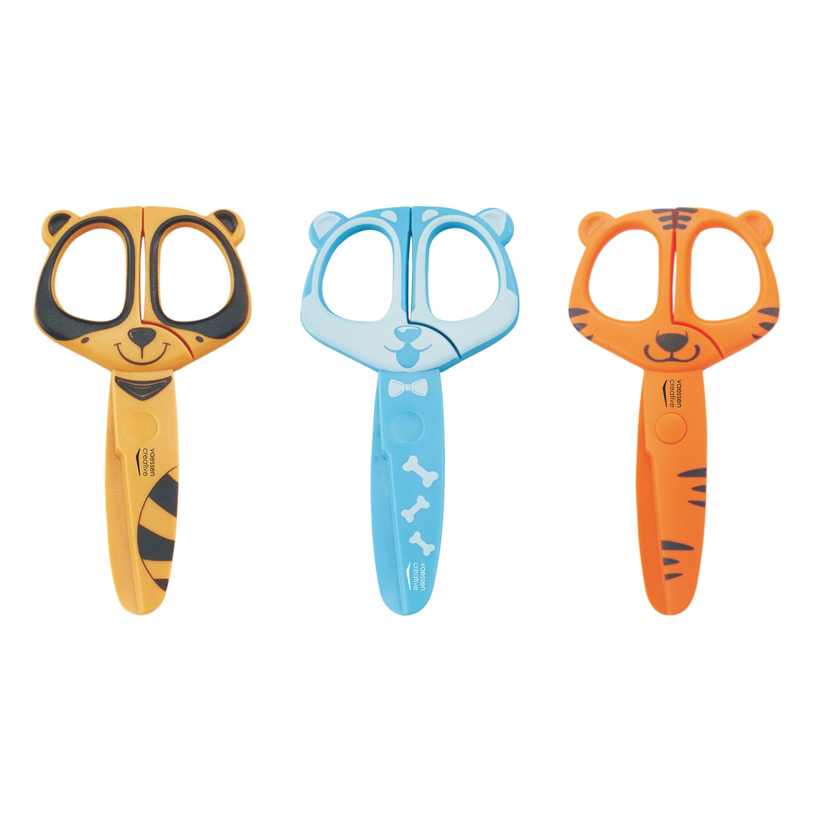 Vaessen Creative Kids Scissors Set - Raccoon, Dog, Tiger - 3 Pieces of 4.7" - with Safe Rounded Tips - for Left- and Right-Handed Users - School Supplies for Art & Craft