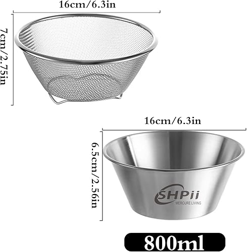Miniatura 2 de Mini colador de acero inoxidable 304 de 2 piezas con tazón para mezclar, cocina de cocina, lavado de frutas y verduras, preparación de la parte