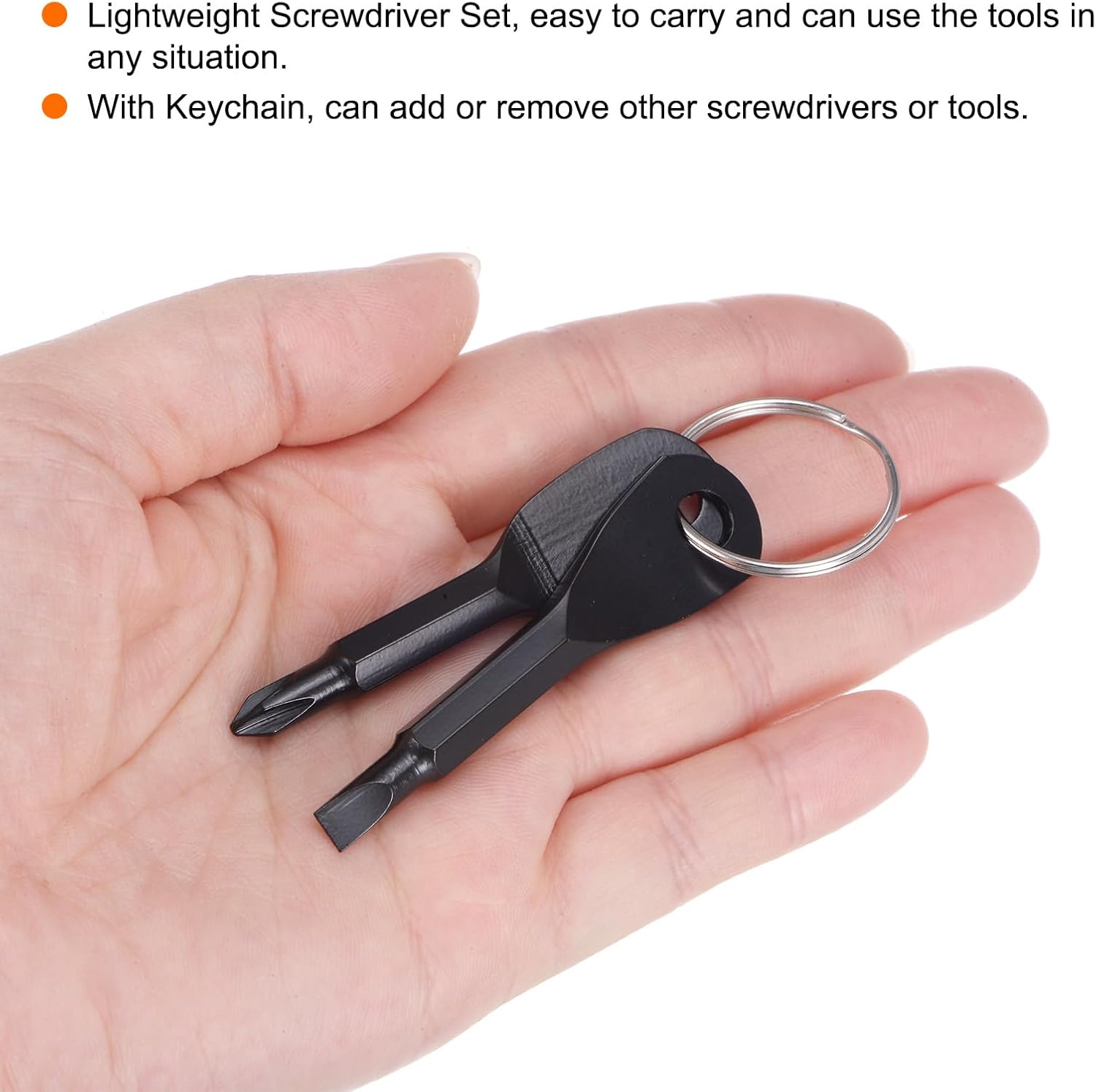 HARFINGTON 4pcs Portable Key Chain Screwdriver PH1 Phillips 4.8mm Slotted CR-V Multifunction Mini Key Screw Driver Set with Key Ring for Daily Maintenance, Camping, Outdoor, Black