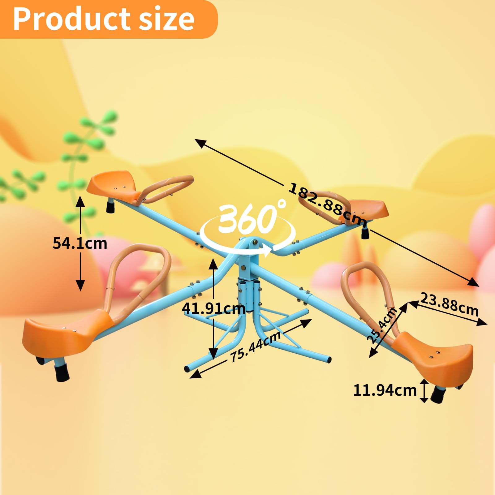 4 Sitzer Wippgerät Kinder 182.88 cm XXL Outdoor Spielzeug mit Rückenlehne und Sicherheitsgriffen Blau Orange Robustes Metallgestell bis 45 kg pro Sitz Garten Terrasse Kindergarten