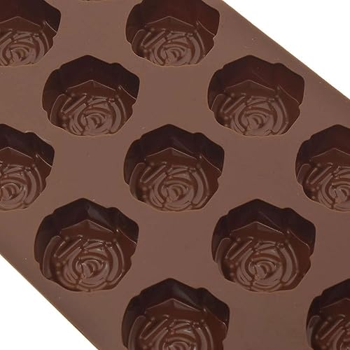 Miniatura 4 de Moldes de silicona con forma de flor de rosa, 15 cavidades antiadherentes de grado alimenticio para chocolates, dulces, cubitos de hielo, gelatinas,