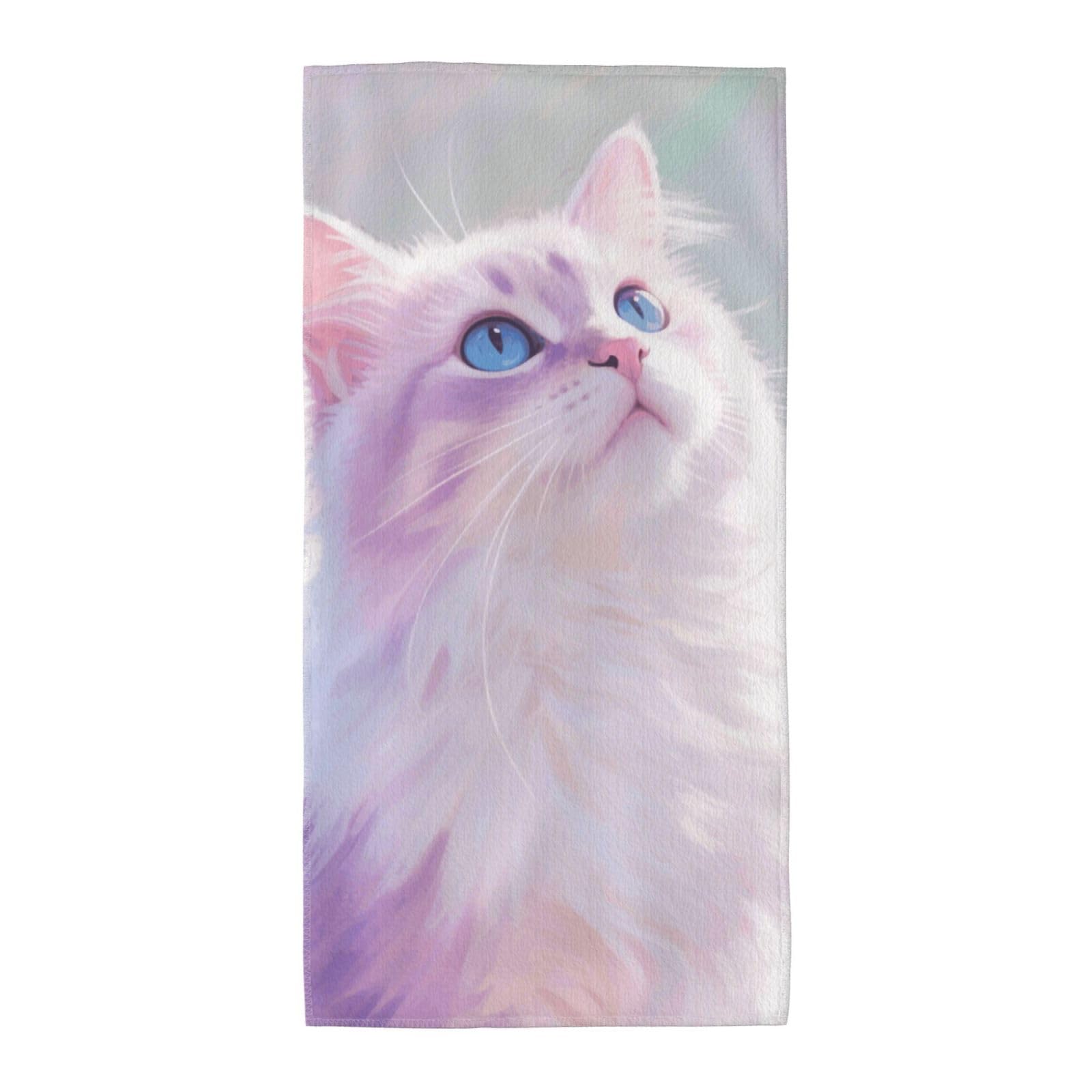 FekiLoot Absorbent Hand Towels 13.8"X27.5" Decorative Bathroom Towel Soft Microfiber Face Towel Cat Dish Kitchen Towels for Bathroom Kitchen Hotel Spa Bath Towels