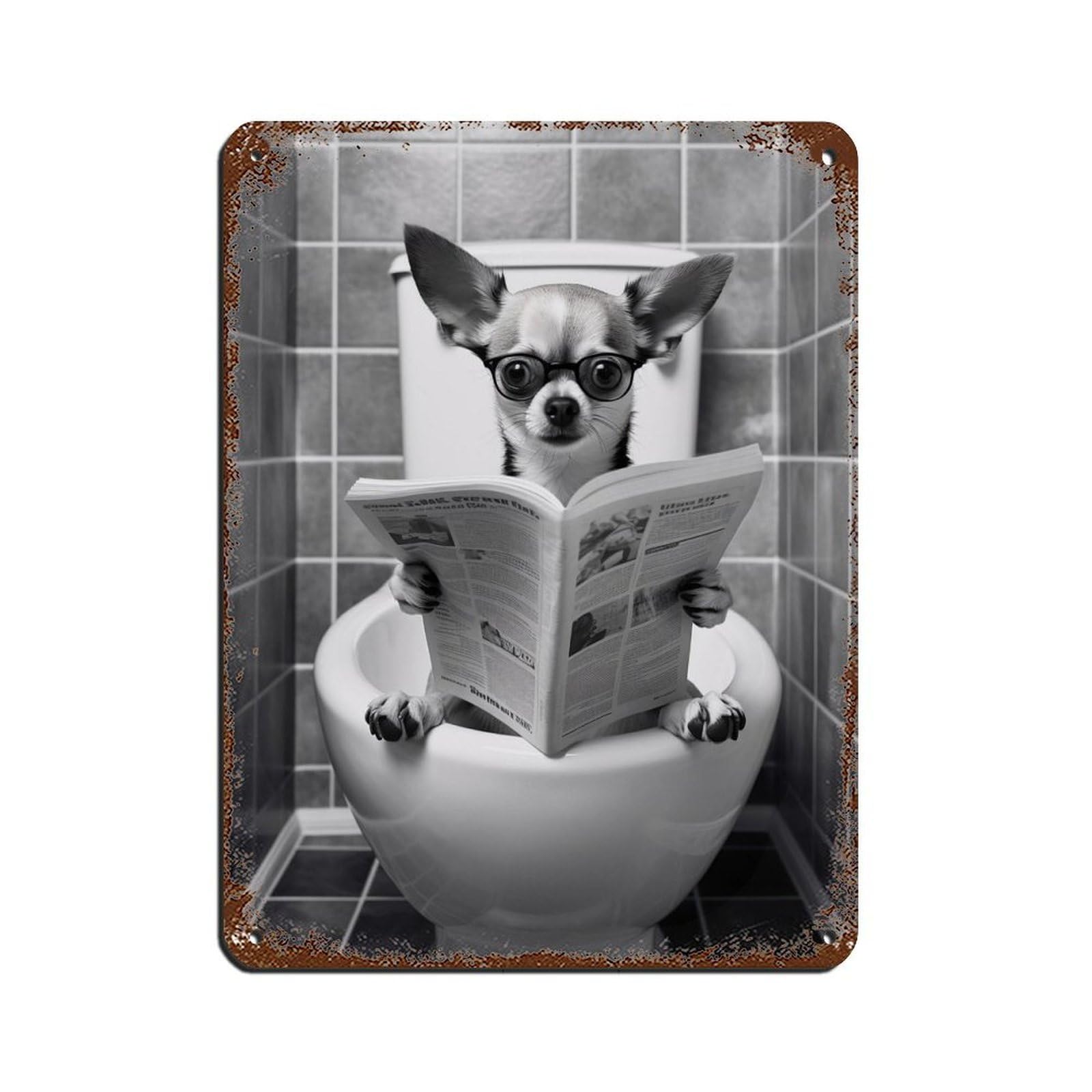 Lxwnze 30L X 40W Cm Chihuahua Bathroom Art Poster Tin Sign Vintage Metal Pub Club Cafe Bar Home Wall Art Decoration Poster Retro 12X16inch(30X40cm)