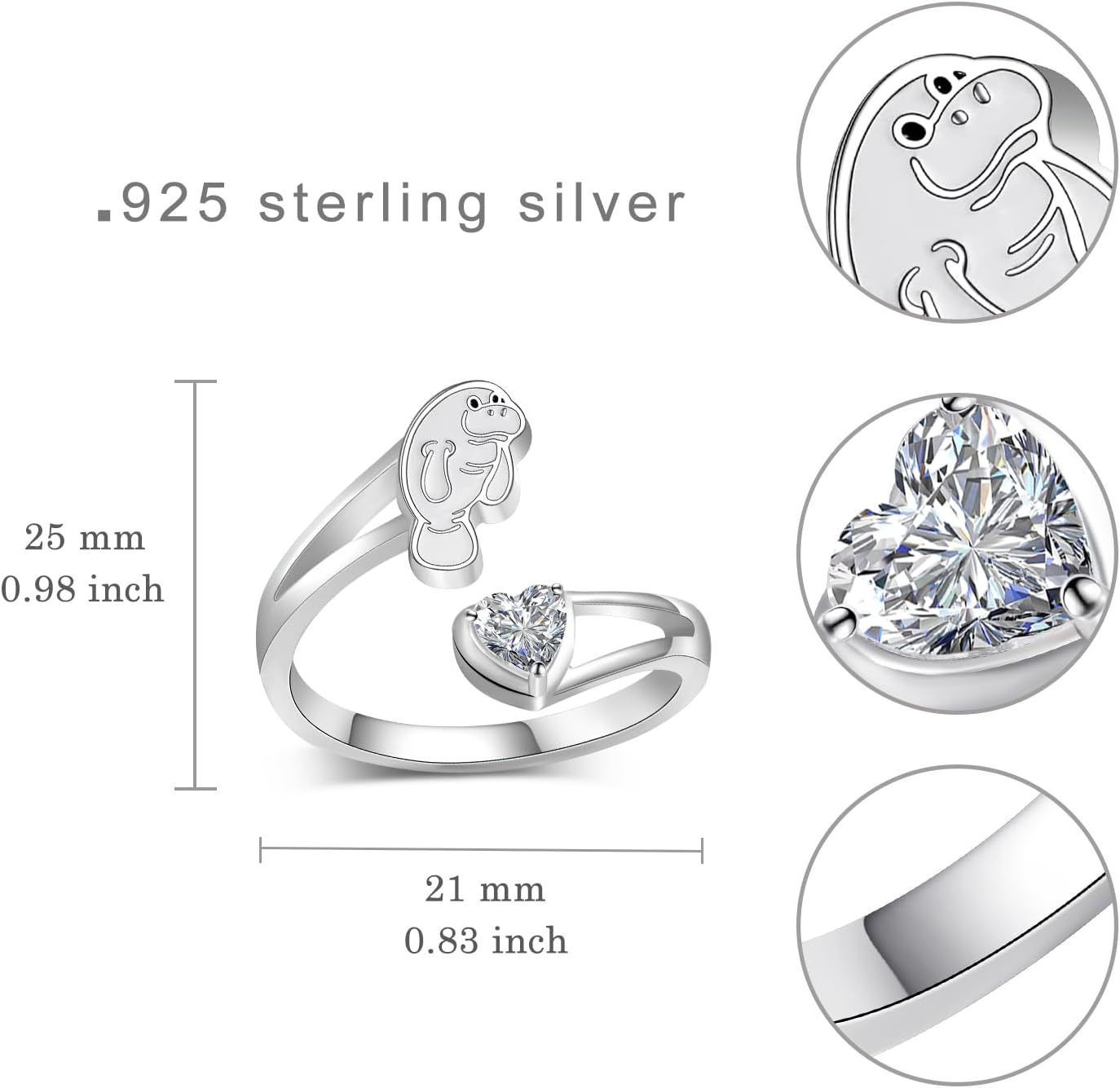 Manatee Gifts 925 Sterling Silver Manatee Ring Manatee Jewelry Gifts for Women