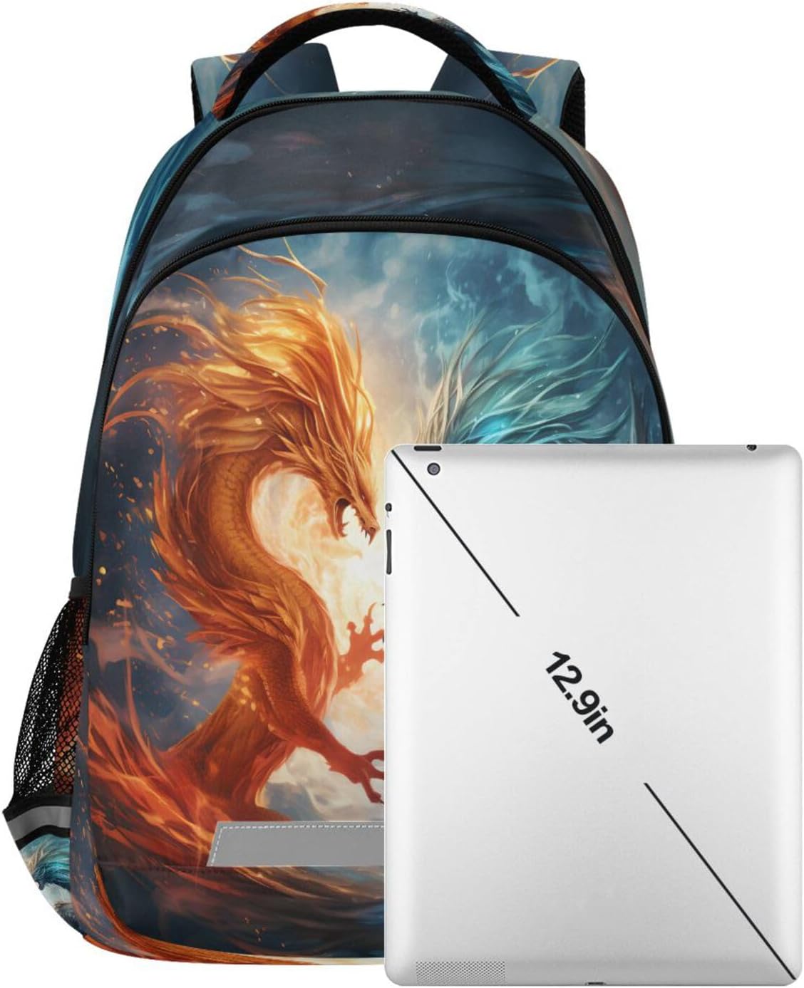 Fire Red and Water Blue Dragon Backpacks Travel Laptop Daypack School Book Bag for Men Women Teens Kids