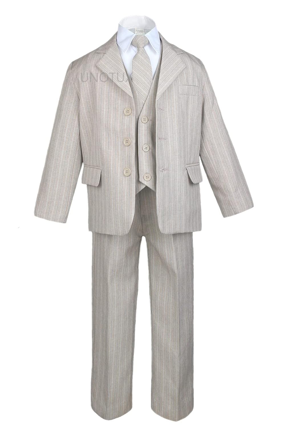 Baby Toddler Boy Khaki Beige Taupe Formal Pinstripe Vest Suit Tuxedo S-20 (5)