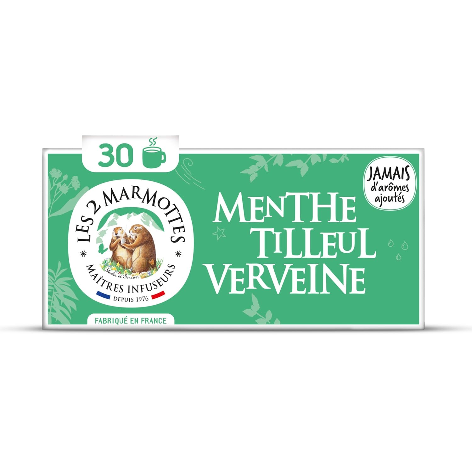 LES 2 MARMOTTES Infusion Menthe Tilleul Verveine, 30 sachets, 1,26 kg, tisane relaxante fabriquée en France, sans arômes ajoutés - Lot de 3