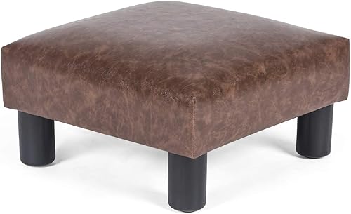 Joveco Reposapiés pequeño otomano tapizado de piel sintética, reposapiés cuadrado, otomano, pequeño reposapiés para escritorio, sofá, sala de estar,