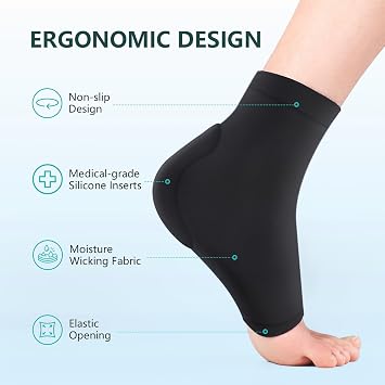 Achilles Tendonitis Support Heel Protector - Compression Padded Sleeve Socks - Promifun Ankle Brace Foot Support for Haglunds Bump, Bursitis, Tendonitis & Tenderness - Regular Size*1 Pairs