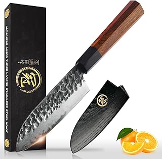 GRAND SHARP 5 inch Japanese Santoku Chef Knife, AUS10 3-Layer High Carbon Stainless Steel Kitchen Cooking Knife, Professio...