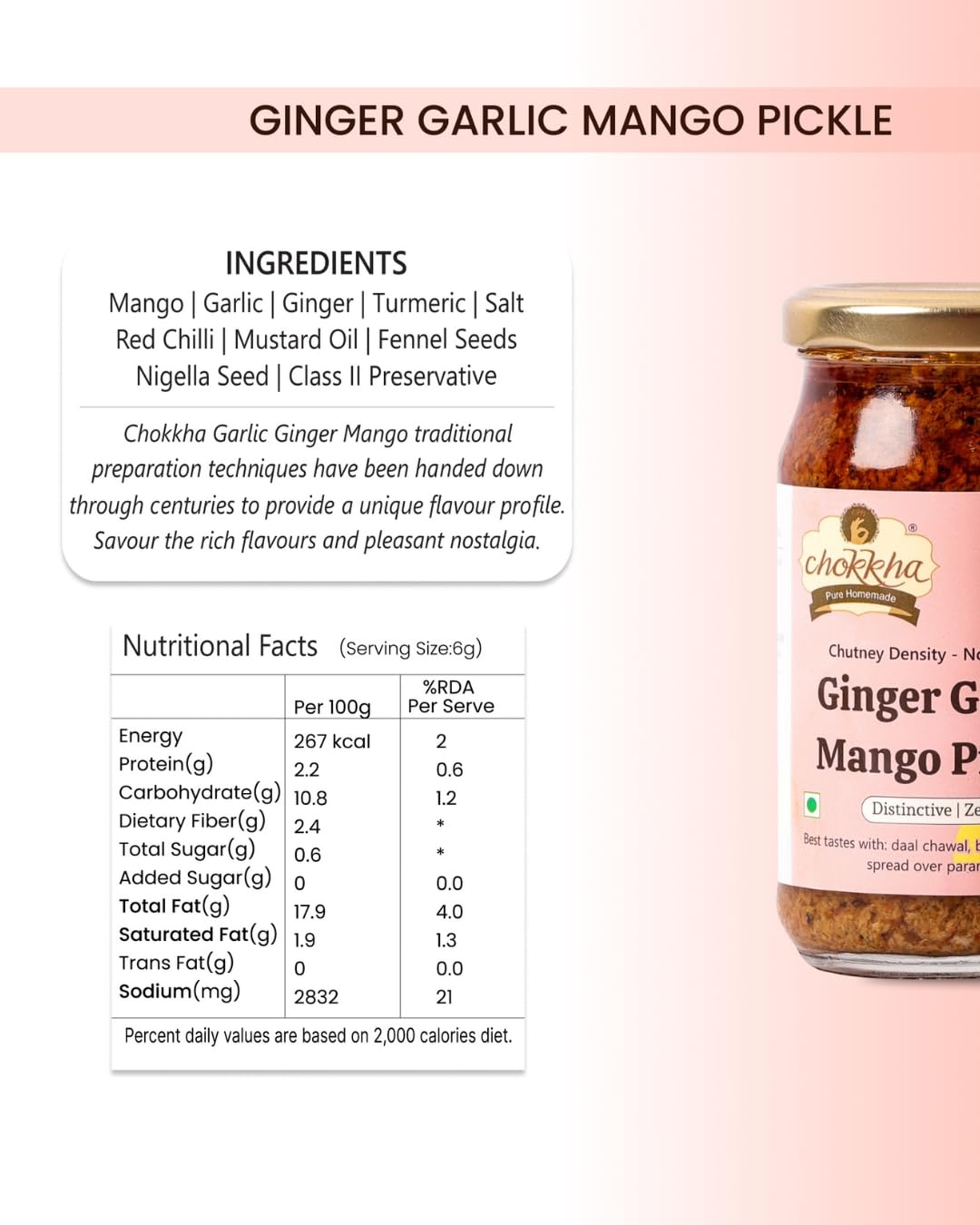 Chokkha Traditional Homemade Mango Garlic Pickle | Sarso Mustard Oil | No Colour | 200 Gm 1