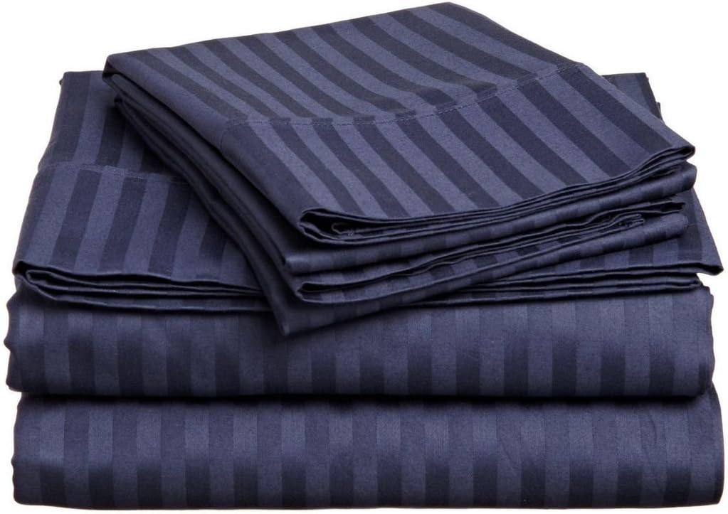 LaxLinen 600-Thread Count Super Soft Quality 100% Egyptian Cotton Fitted Sheet with Pillow Case 21 Inch Extra Deep Pocket California King-Cal King, Sage Stripe