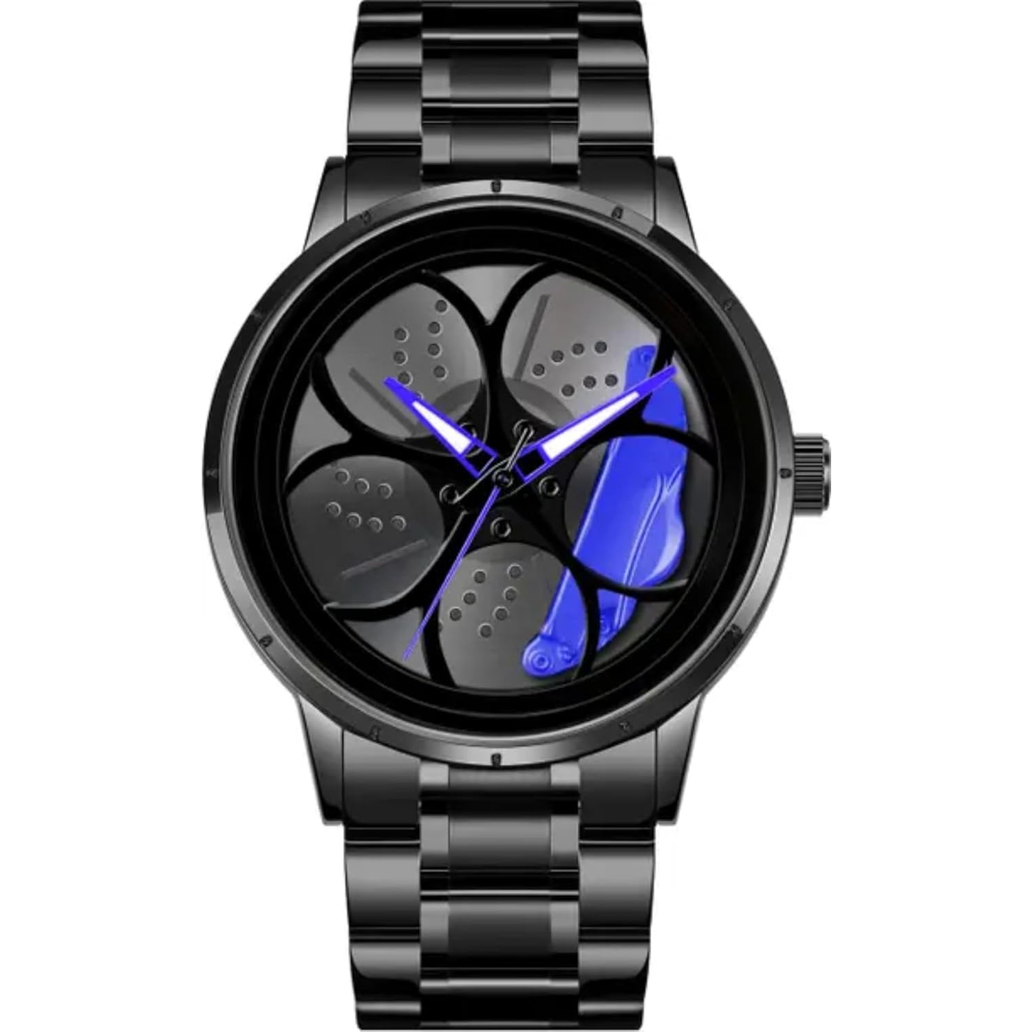 ON TIME OCTUS Spinning Car Wheels Gyro Men’s Sport Watch| Rim Rotating Wheel Dial Metal Strap Analog Luxury Watches for Boy’s and Men -MN-252