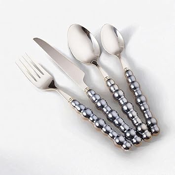 Silverware Flatware Set, 4/16/24/32/40/48 Pieces 18/10 Stainless Steel Knives Forks and Spoons with Pearl Ceramic Handles, Luxury Steak Knives Dessert Spoons for Home