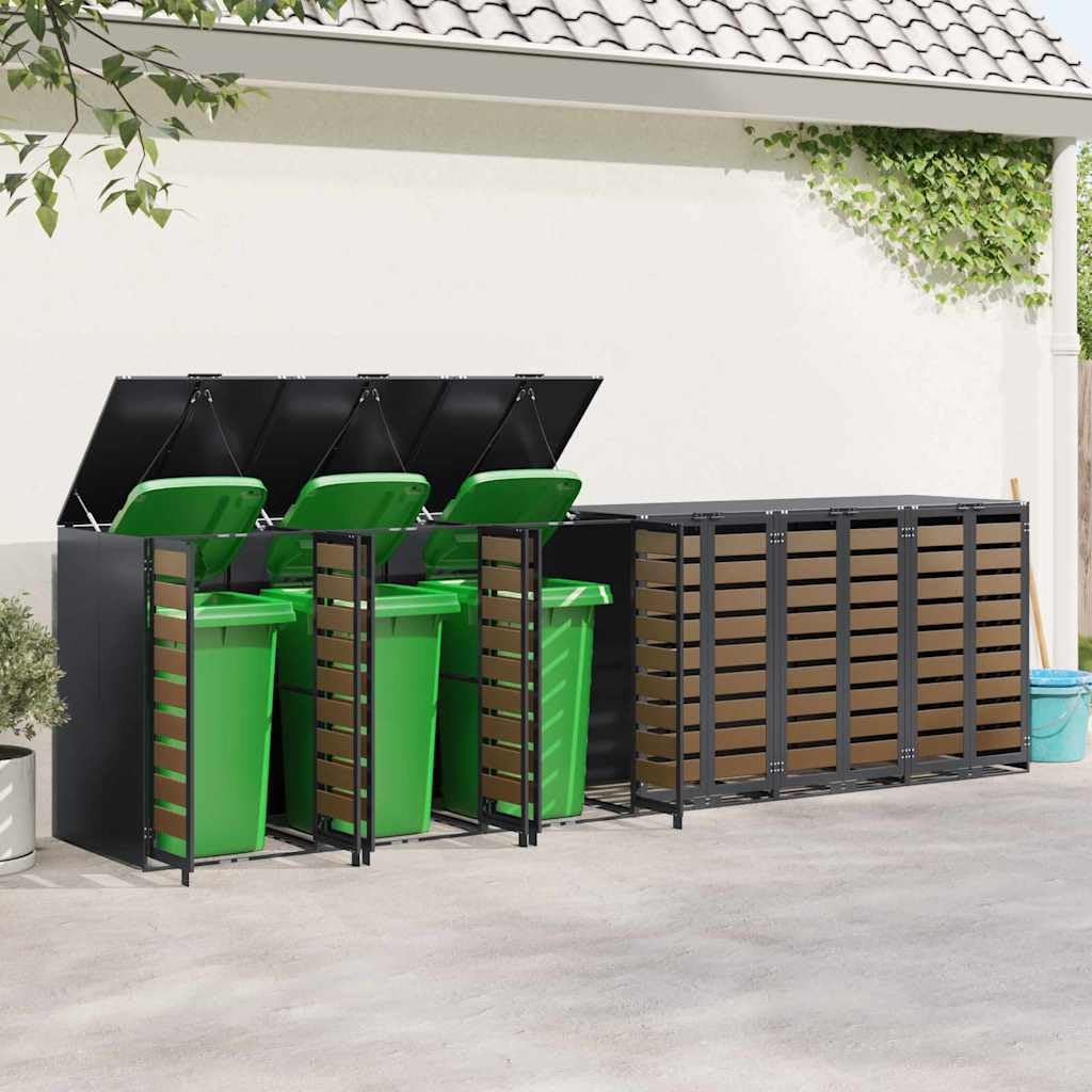 Genérico Almacenamiento de Cubos Wheelie para 3 Cubos Antracita,Productos del hogar,Accesorios para contenedores de residuos,Soportes para contenedores de residuos-3394772