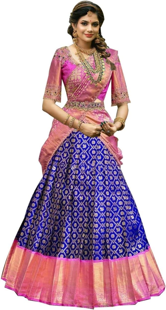 Women's Pure Pattu Silk Zari Weaving Lehenga Choli, Unstitched Lehenga Choli, Half Saree.