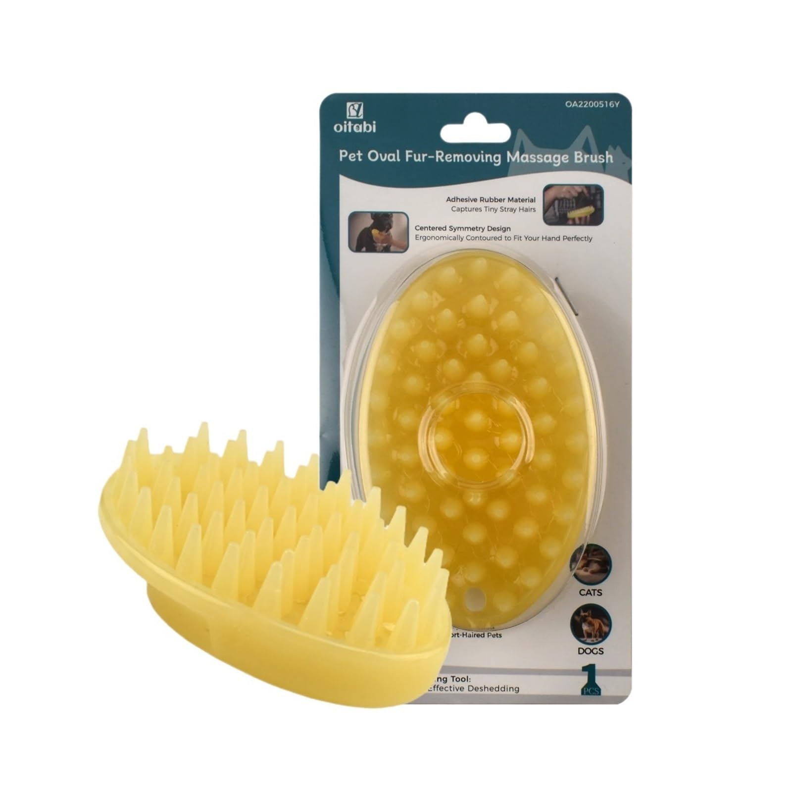 2 spazzole for toelettatura animali domestici in gomma morbida Oitabi(Yellow 2pcs)