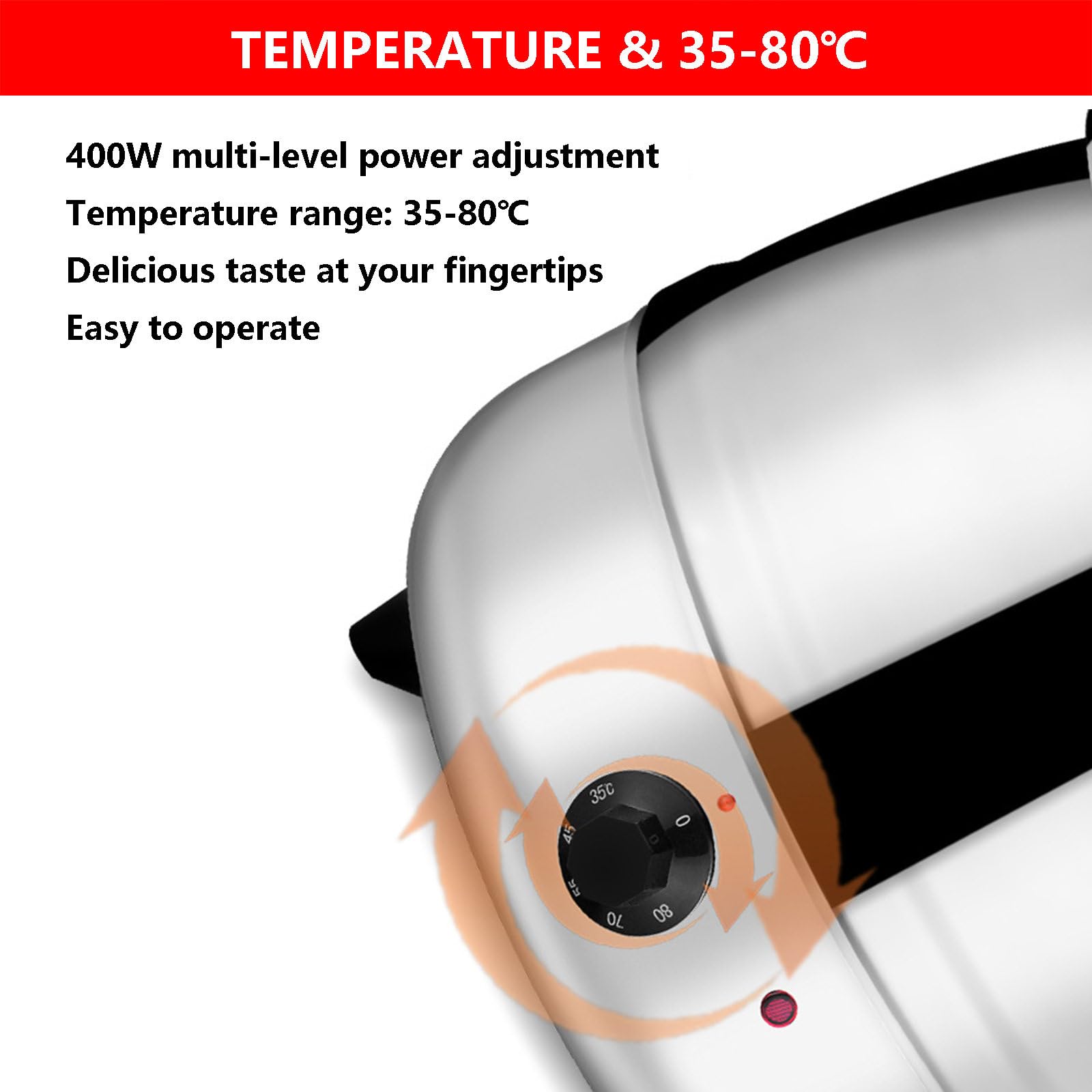 Scaldavivande elettrico da banco, scaldavivande elettrico da buffet, 400 W | Pentola scaldavivande con controllo della temperatura da 35 a 80 ℃ | Riscaldatore da buffet per mantenere caldo i, White