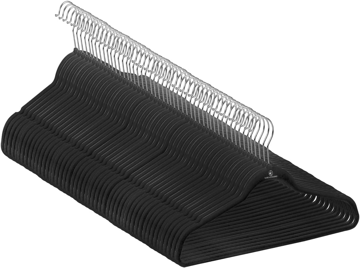 Velvet Hangers, Sturdy and Space Saving Hanger. Black 50 Pack