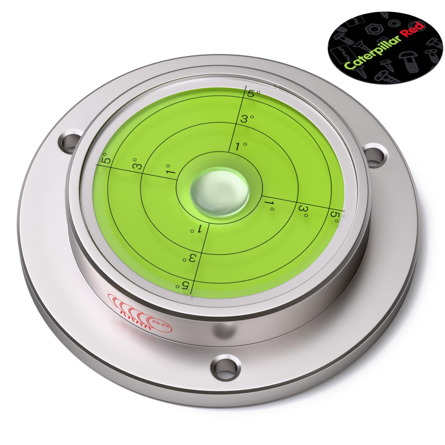 Nivel de burbuja circular metálico con brida, verde, diámetro 100mm | Nivel de burbuja circular metálico para montaje con tornillos, comprueba dos direcciones a la vez en maquinaria y equipos