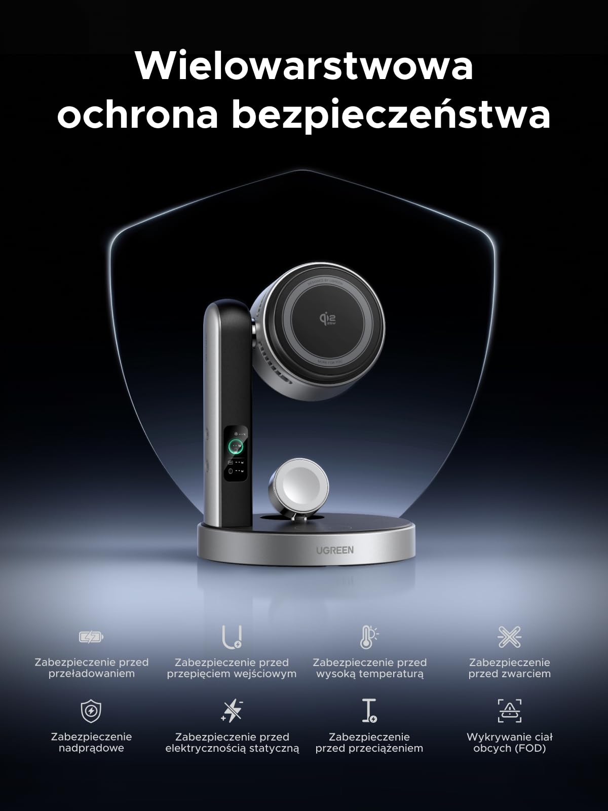 UGREEN MagFlow Pro 25W 3 w 1 magnetyczna bezprzewodowa z chłodzeniem