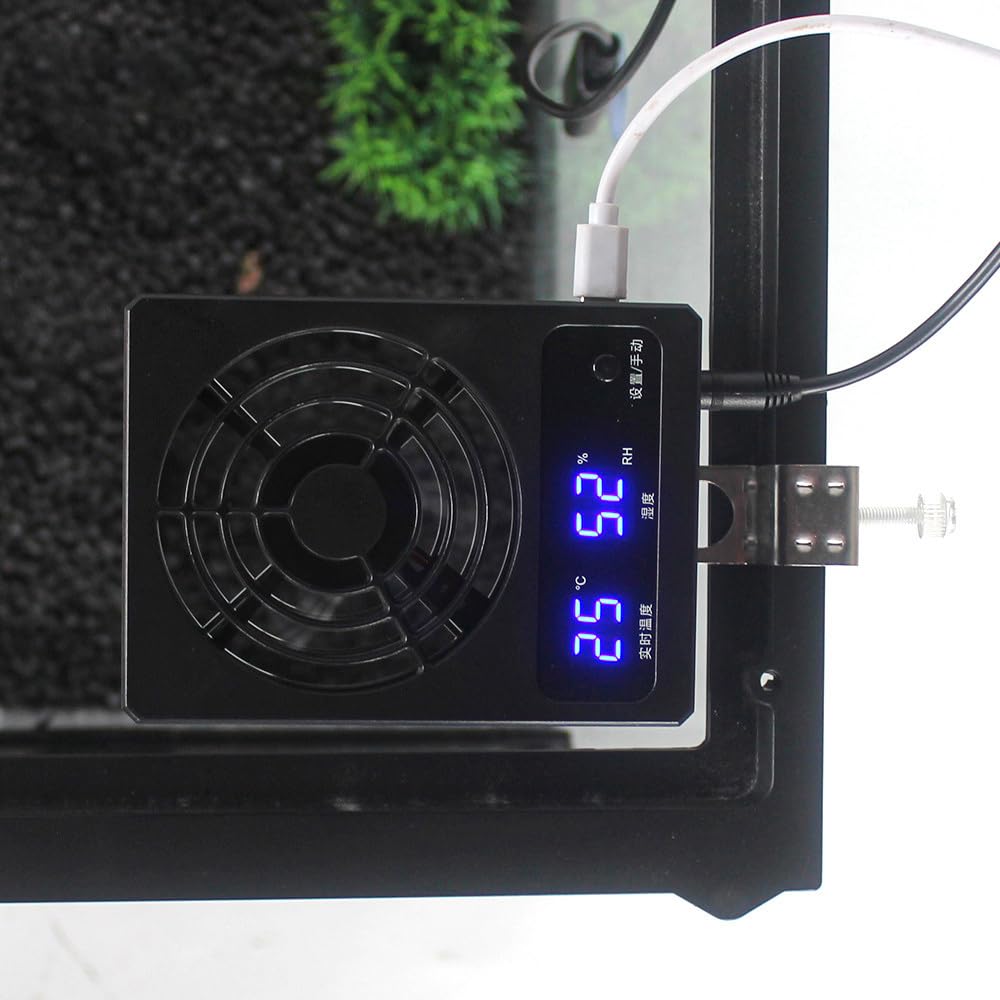 Smart Reptile Enclosure Fan Ventilation Fan Luftentfeuchter für Regenwald Terrarium Vivarium Verbessert die Luftzirkulation für Amphibien Reptilien Schlangen