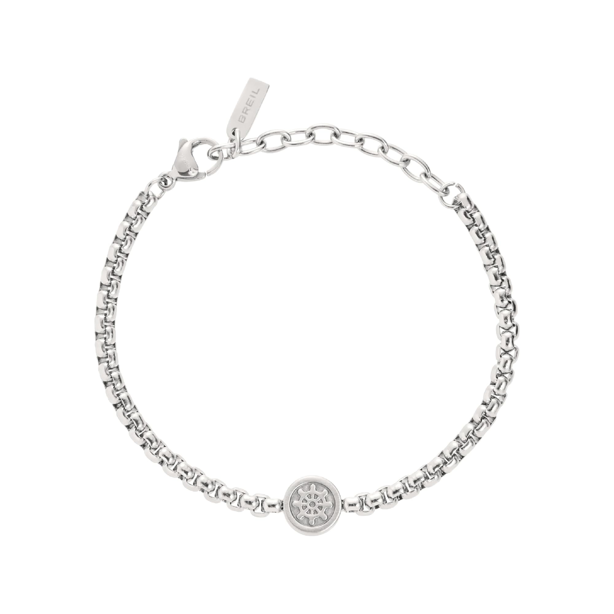Breil, Ketch Collection, Men's Bracelet in Polished Steel, with Round Steel Central Element with Anchor Symbol, Practical Lobster Clasp, One Size, Silver, Taglia unica, Alloy Steel, No Gemstone