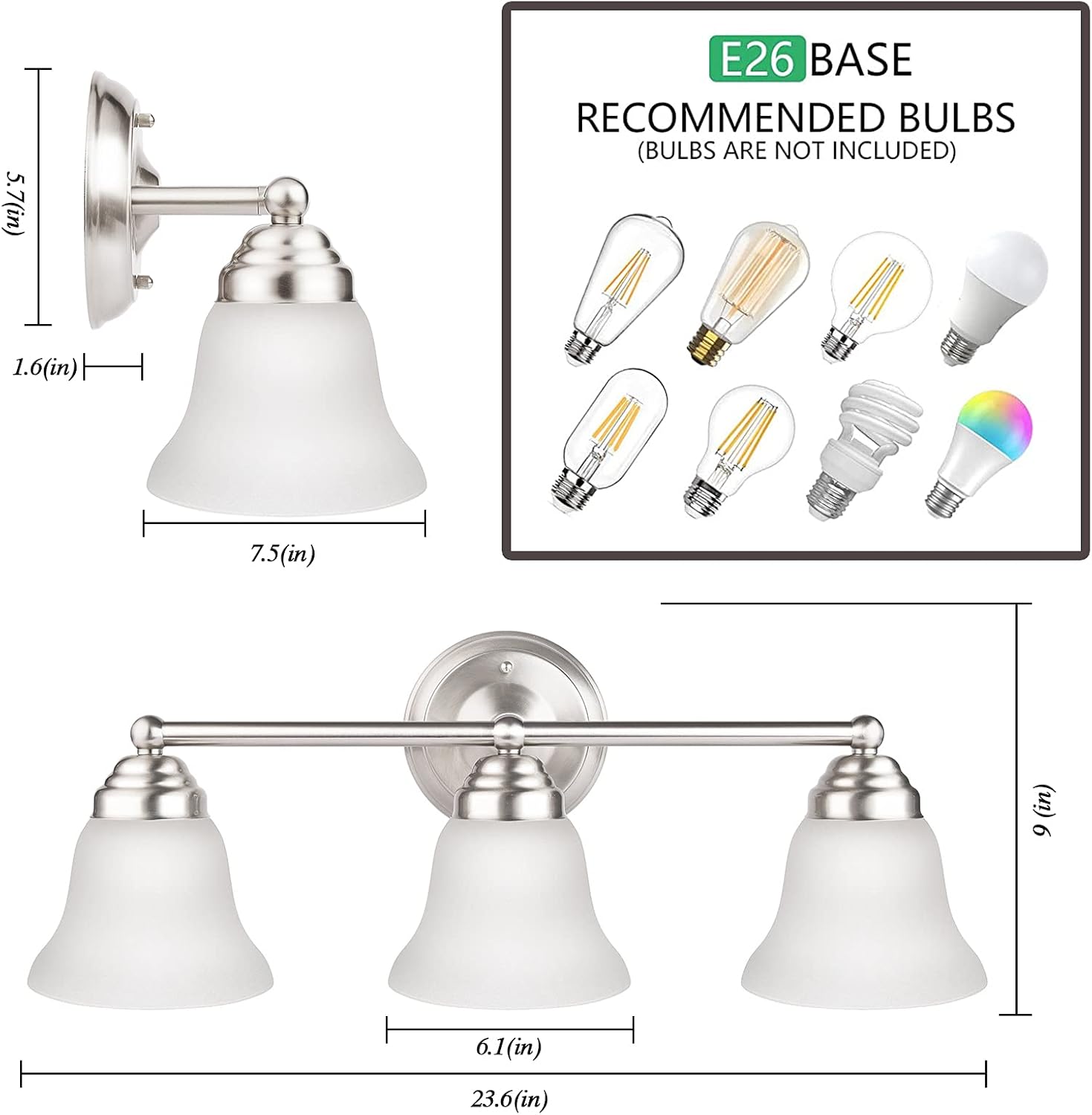 🔥 Hot Deals 7Pandas Bathroom Vanity Light Fixtures, 3-Light Brushed Nickel Wall Sconce Lighting, Modern Wall Lights with Frosted Glass Shade, Porch Wall Lamp for Living Room, Bedroom, Restroom, Hallway New Arrivals 7Pandas Bathroom Vanity Light Fixtures, 3-Light Brushed Nickel Wall Sconce Lighting, Modern Wall Lights with Frosted Glass Shade, Porch Wall Lamp for Living Room, Bedroom, Restroom, Hallway