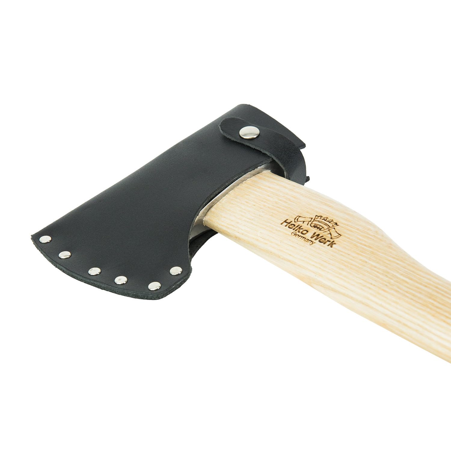 Helko Werk Outdoorbeil 500g – 36 cm Eschenstiel – C50 Kohlenstoffstahl – Kompaktes Camping Beil – Hacken & Hämmerarbeiten – inkl. Ledertasche mit Gürtelschlaufe – Made in Germany