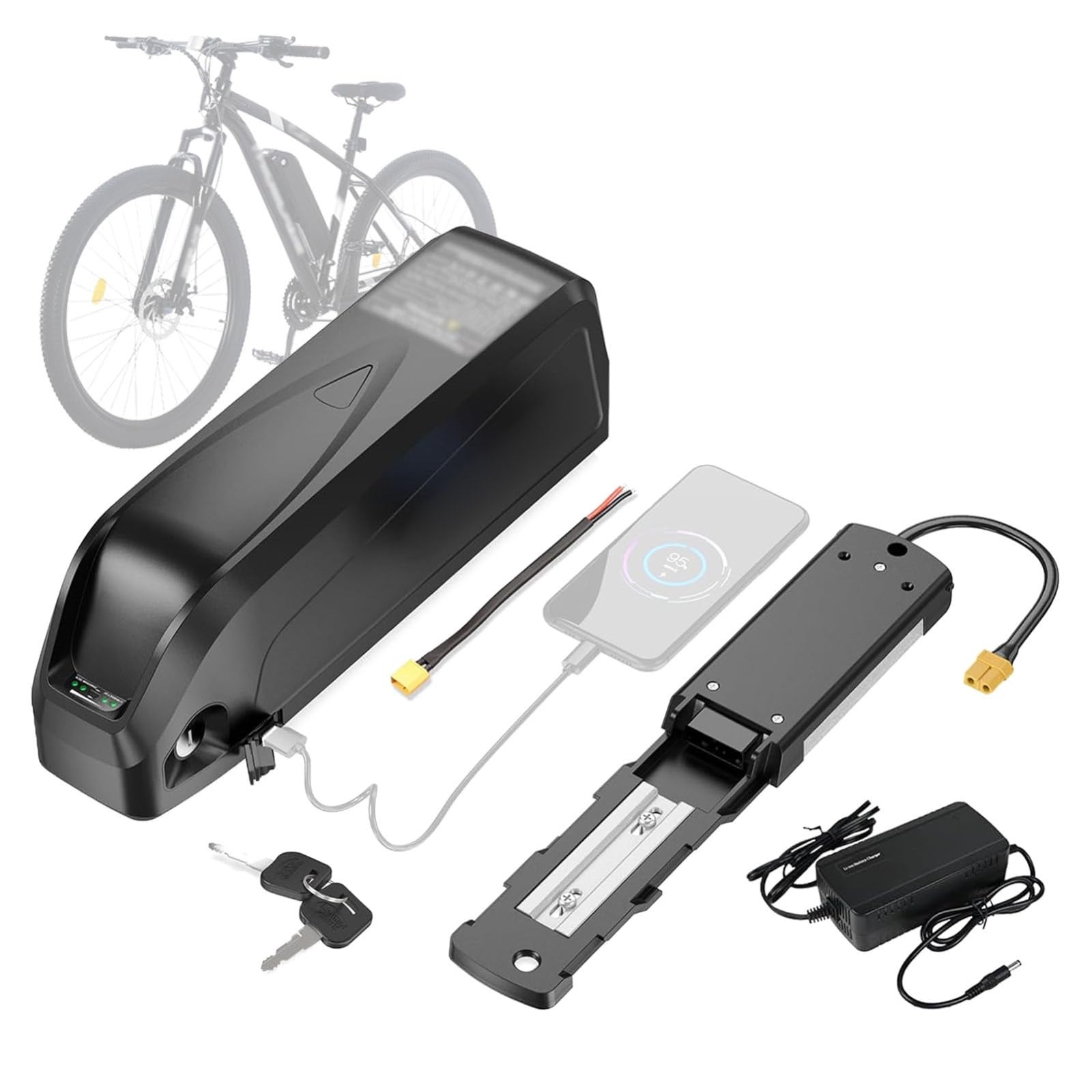 Batterie Lithium-ION Étanche 48 V 16 Ah pour Vélos Électriques, avec Protection BMS Et Antivol, Amovible Et Fournie avec Chargeur pour VTT Et Vélos De Ville Électriques.