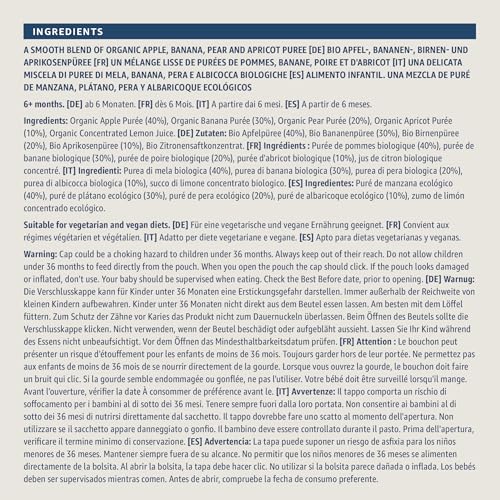 Amazon-Marke: Mama Bear Bio Gemüsemischung (Apfel, Birne, Banane und Aprikose), vegetarisch, 90g (6er-Pack)