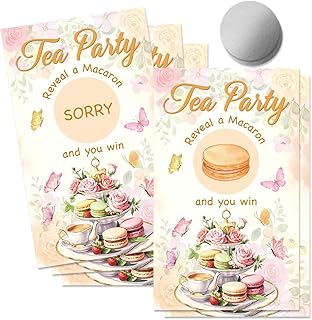 THEBESTU 50 Pcs Tea Party Themed Scratch-off Game Cards, Funny Tea Cake Scratch Cards for Baby Shower Party, Bridal Shower, High Tea Royal Tea Parties Supplies for Tea Lover Lady Event