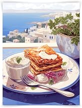 8x10 Greek Moussaka Watercolor Print, Traditional Cuisine Art, Greek Food Wall Decor, UNFRAMED