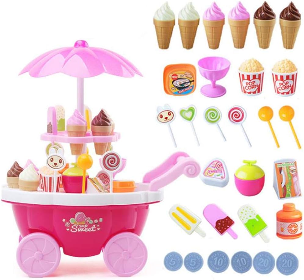 SAMSUNG Playset Toy Candy Ice Cream Car Toys Pretend Play Set Toy Pink Fun Toys 39 Pieces For Girls Gift