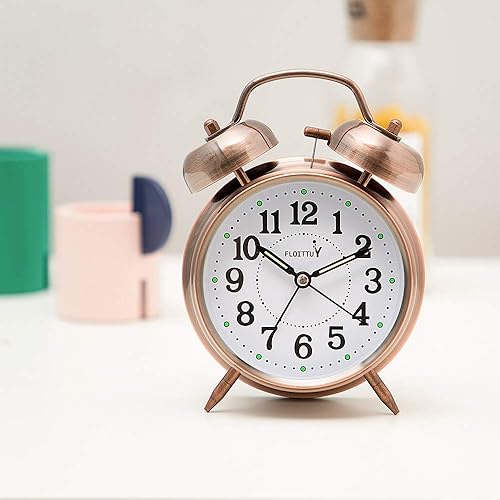 Miniatura 3 de FLOITTUY Alarma fuerte para personas que duermen profundamente) Reloj despertador de campana doble de 4 pulgadas con luz de fondo para dormitorio y